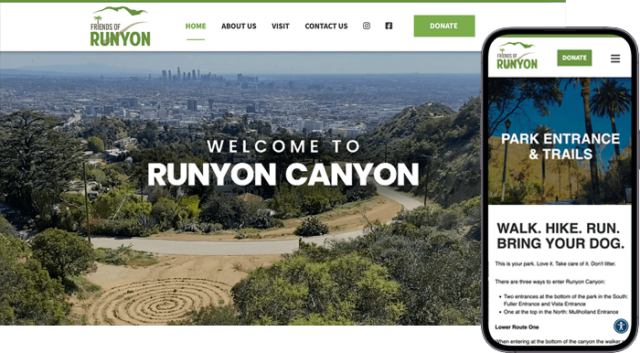 friends of runyon canyon desktop and mobile websites