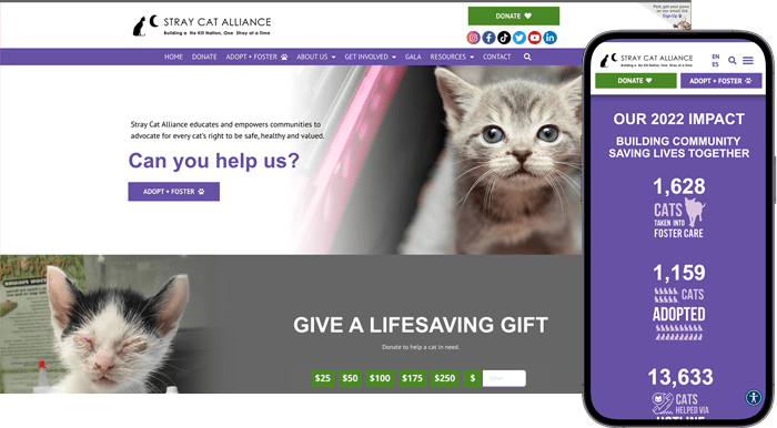 stray cat alliance desktop and mobile websites