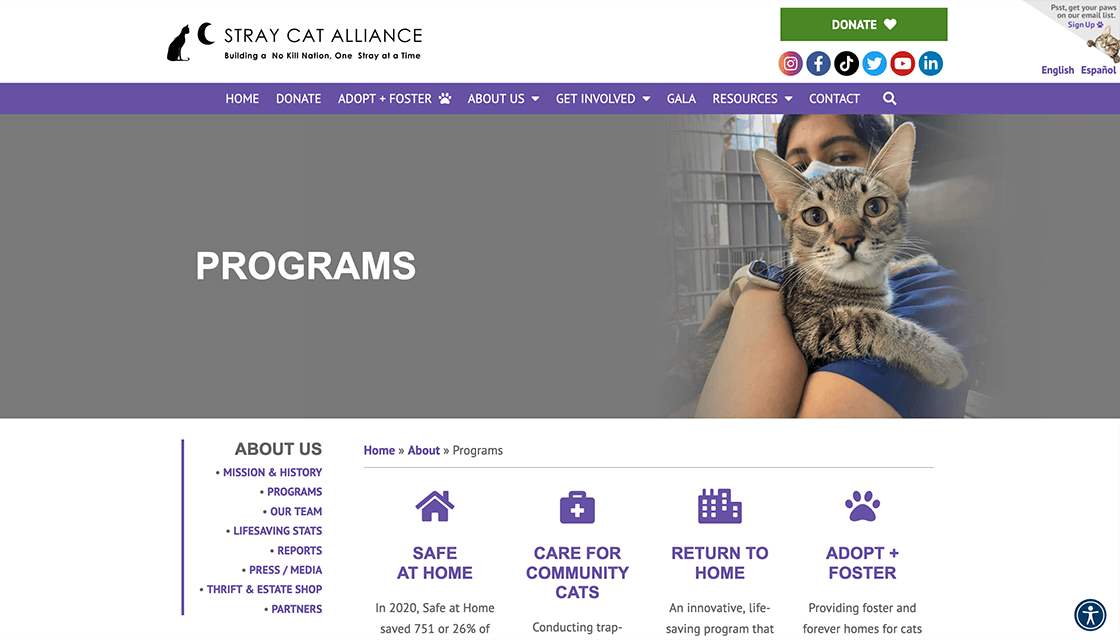 stray cat alliance desktop website programs page
