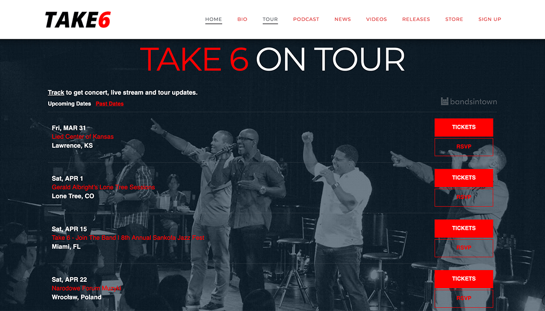 take 6 desktop website tour page