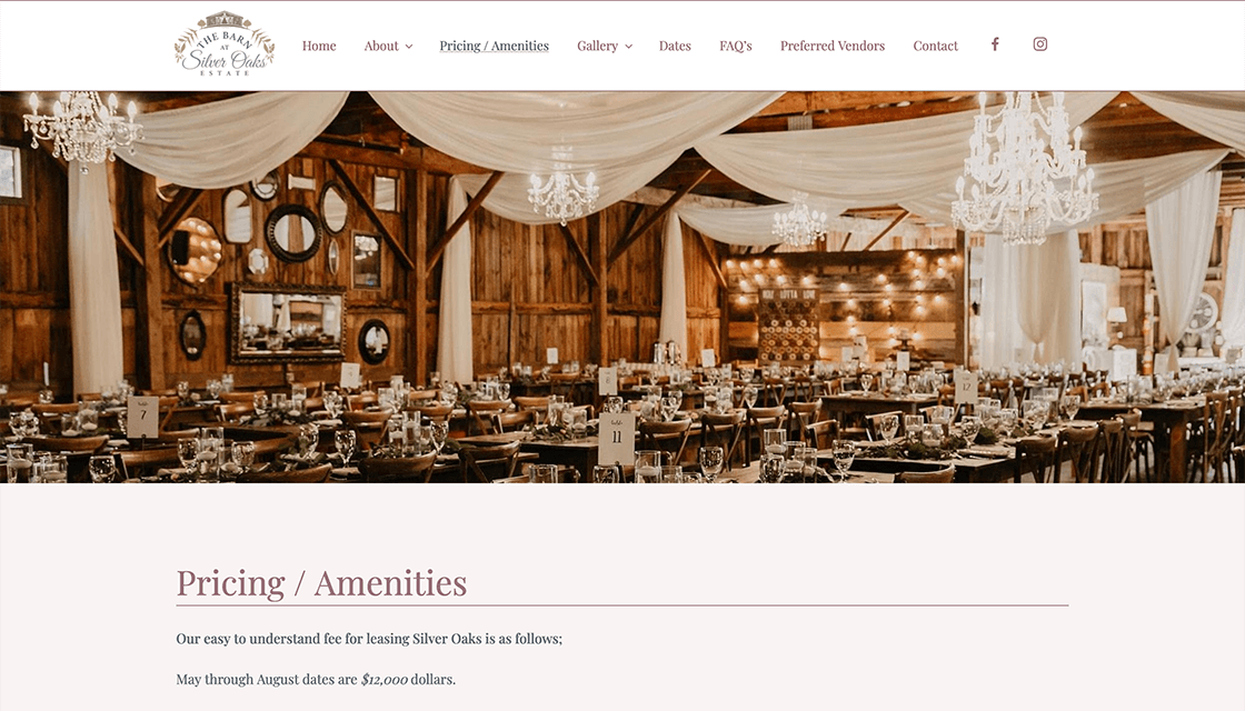 the barn at silver oaks estate desktop website
