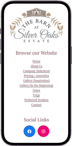 the barn at silver oaks estate mobile website