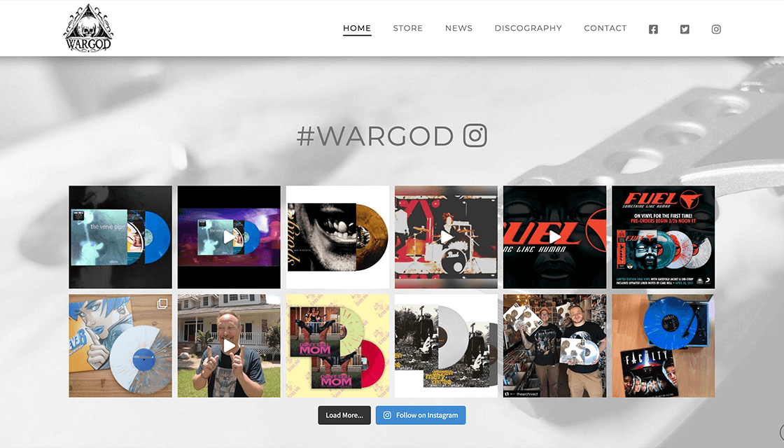 wargod records desktop website instagram feed
