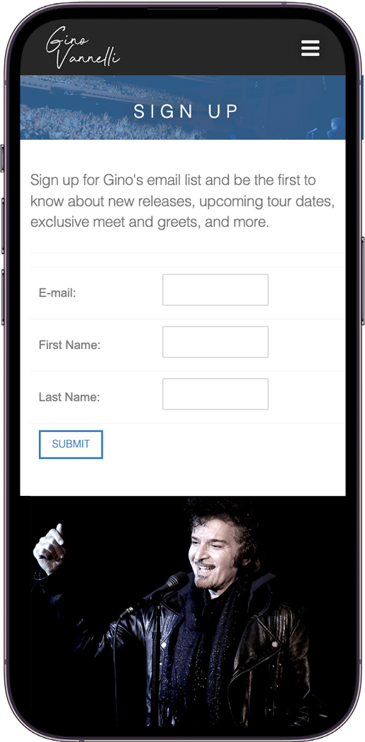 gino vannelli mobile website email sign up
