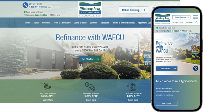 winthrop federal credit union desktop and mobile websites